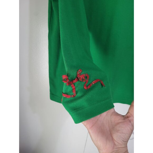Paradise Bay Misses Size LG Christmas Holiday Reindeer Long Sleeve Shirt Green - Picture 7 of 11